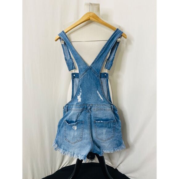 Rue21 Women's Denim Overall Cut Off Shorts Blue Distressed Size 2 - Picture 5 of 9